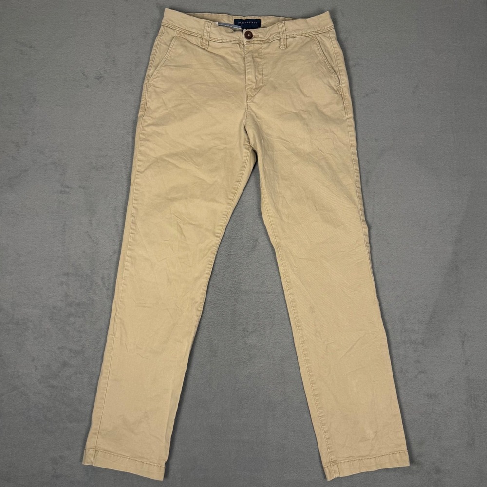 Aeropostale Slim Straight Chino Pants Mens 29x30 Tan Khaki Cotton Stretch Casual